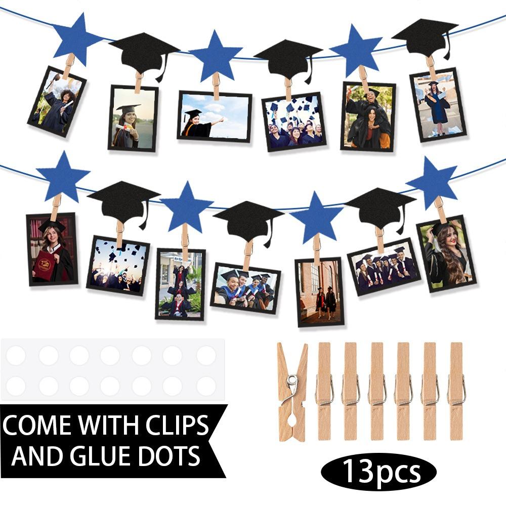 Black Gold Graduation Photo Banner Celebrate Picture Banner Graduation Hanging Decor  Classmates