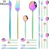 Gold 24Pcs Dinnerware Cutlery Set Knife Fork Coffee Spoon Tableware Set Mirror Stainless Steel Flatware Western Kitchen Silverware