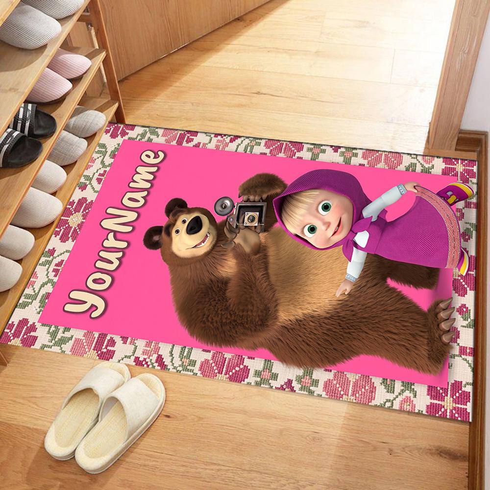 Masha Bear Customized Name Floor Rug Office Rug Perfect for Decorate room Foyer Playrooms Dormitory Anti-slip Rug Decorate Offices