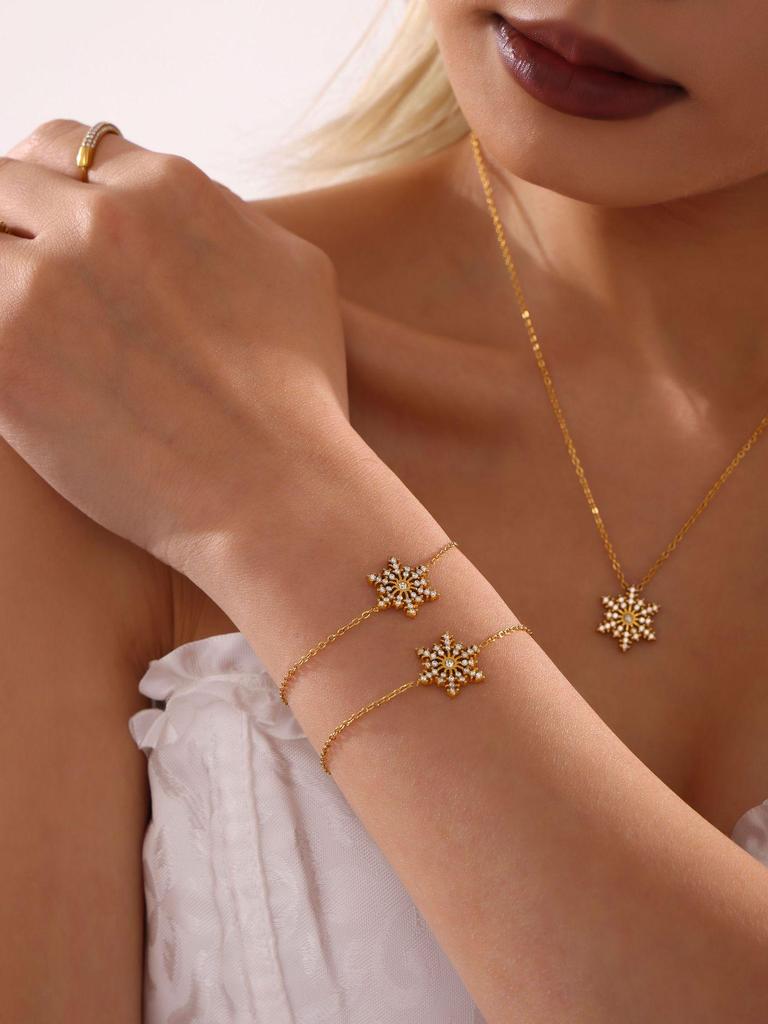 Oumeka Рождественский циркониевый браслет-снежинка с блеском, с PVD-покрытием из 18-каратного золота, женские украшения, не тускнеющие