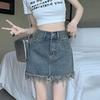 Classic Versatile Youthful Raw Edge Fringe Bustier Skirt Retro High Waist Casual Thin A-line Package Hip Ladies Summer Fashion Denim Short Skirt
