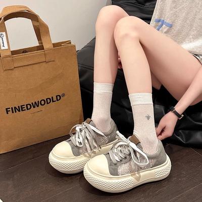 Ретро обувь с большой головой новая толстоподошвенная моральная тренировочная шнуровка уродливая милая обувь с большой головой женская летняя парусиновая повседневная спортивная обувь женская обувь