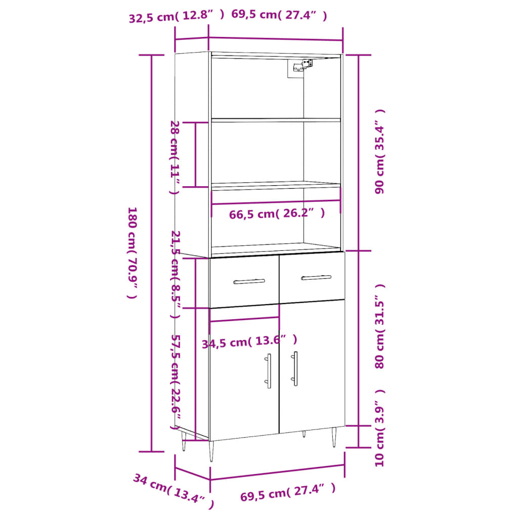 Highboard Sonoma Oak 69.5 x 34 x 180 cm Particleboard