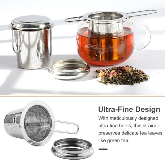 Ситечко для заварки чая из нержавеющей стали с крышкой для листового чая Фильтр с тонкой сеткой для чайников, кружек, чашек Прочный, экологически чистый, легко моется в посудомоечной машине