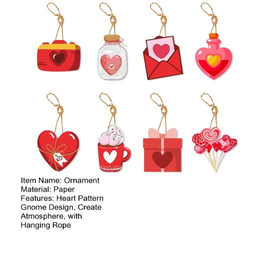 8 шт., украшения ко Дню святого Валентина, узор в виде сердца, дизайн гнома, создают атмосферу с подвесными декоративными подвесками из веревки