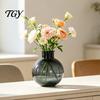 Decorative Vessel for Green Plants Clear Round Resin Vase, Transparent Sphere Flower Pot with Jute Small Vase Dried Flowers Bow, Modern Plastic