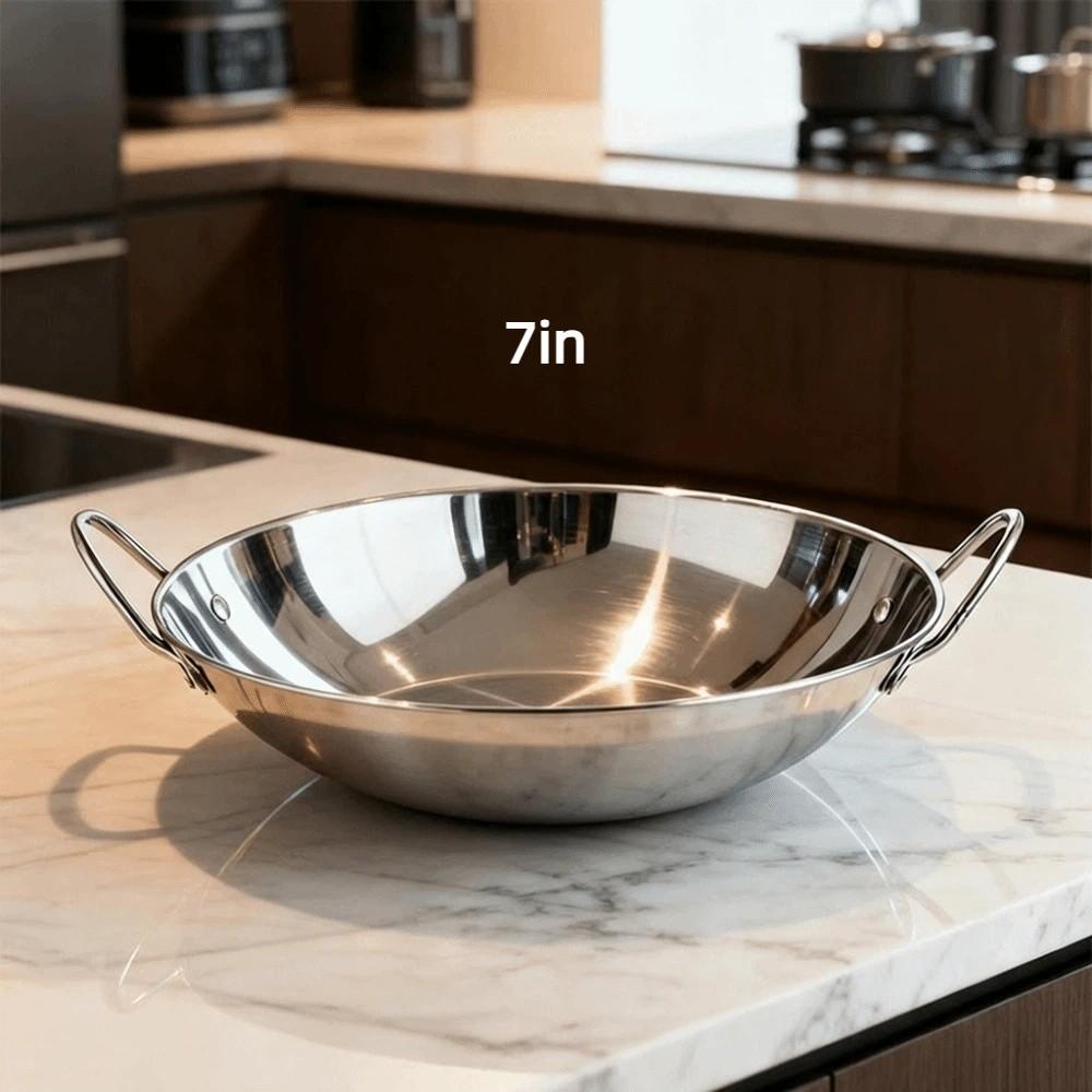 Uncoated Double Ear Wok 7/8/9/10/11in Outdoor Cooking Pot Durable Stainless Steel Wok Commercial