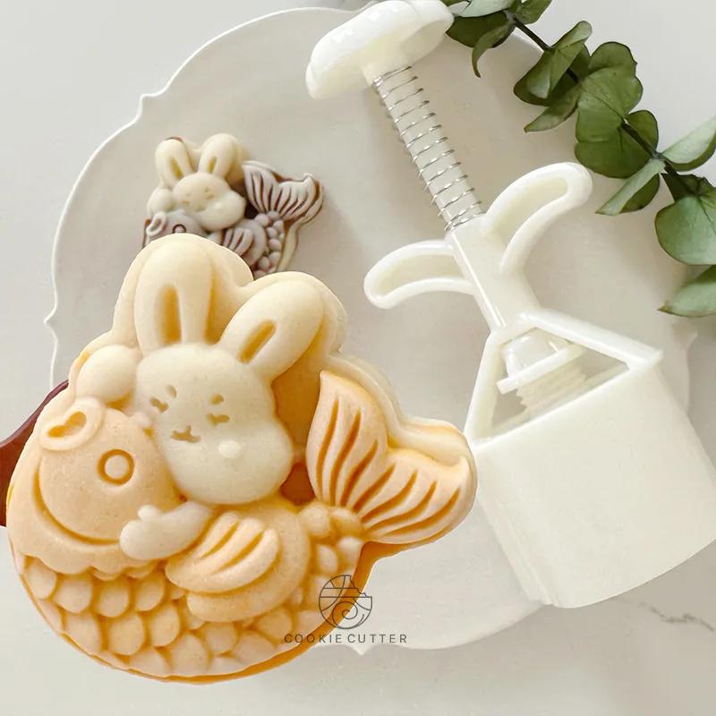 50 г Форма для лунного пирога в виде кролика кои 3D Милая форма для лунного пирога в виде животного Праздник середины осени Печенье Украшения для торта Инструменты для выпечки