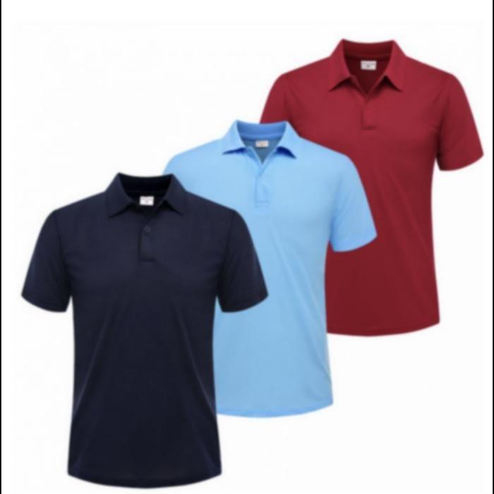 Men's Short-sleeved Polo Shirt ( Set of 3 ) Navy Blue – Sky Blue – Red