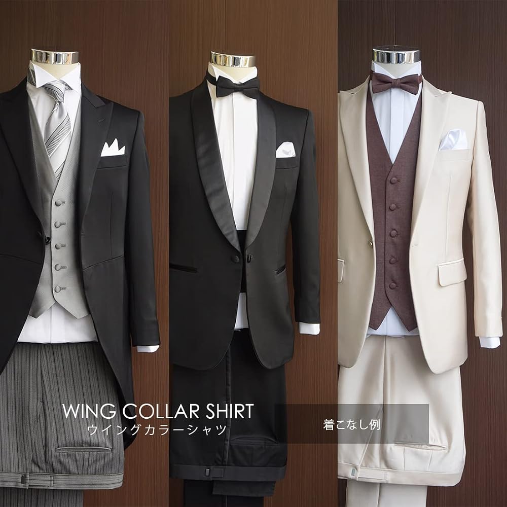 Tuxedo Suit Formal 6-Piece Set for Men: Wing Collar Shirt, Single Cufflinks, Groom Accessories