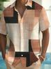 Mens Fashion Short Sleeve Geometric Pattern Button Shirt Trendy Versatile Breathable and Comfortable