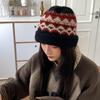 Handmade Ethnic Style Jacquard Knitted Pot Hat Women's Autumn and Winter Versatile Warm Face Small Curling Thickened Wool Bucket Hat