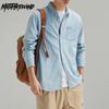 Весенние и летние джинсовые рубашки для мужчин, повседневные рубашки из чистого хлопка с воротником-лацканом и длинным рукавом, мужская рубашка с карманом, корейская мода, мужские топы