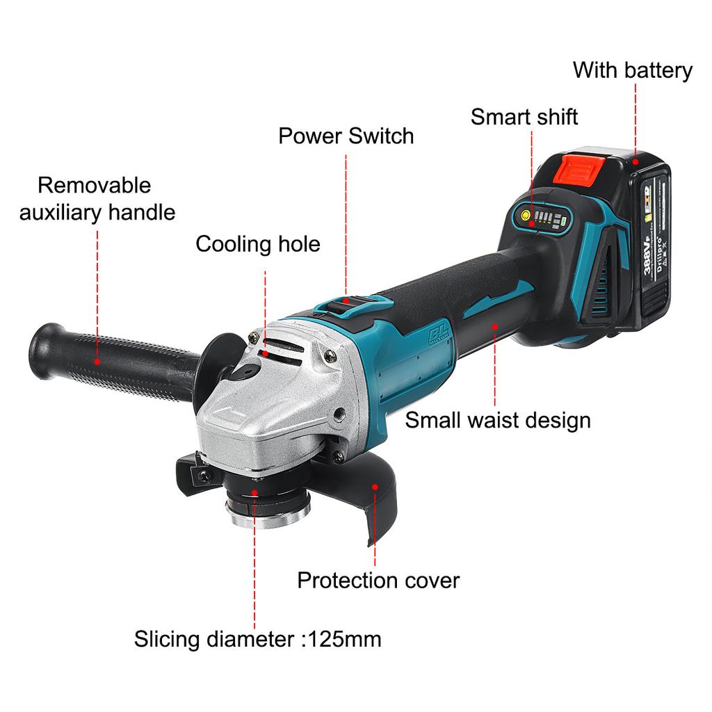 125MM Cordless Angle Grinder Cutting Machine 1 or 2 Lithium-Ion Battery Machine Electric Grinder Power Tool