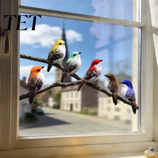 Removable Window Sticker Bird on Branch Sticker, Colorful Birds Decorative Static Glass PVC Cling Decal, Waterproof Animal for Bathroom
