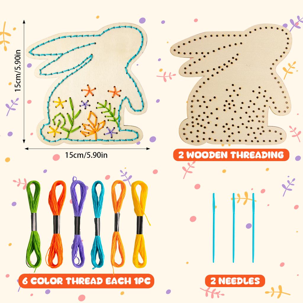 Easter Egg Bunny Wood Chips Toys DIY Wooden Cross Stitch Craft Kits Easter Party Hanging Ornaments Spring Activity Party Gift