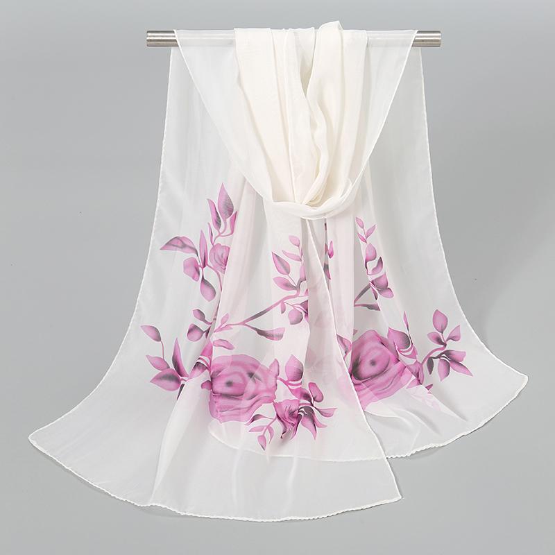 Весенний шифоновый шарф с принтом, пляжная шаль с цветочным принтом, легкий шейный платок, летний шарф-шаль для защиты шеи от солнца, 150*50см