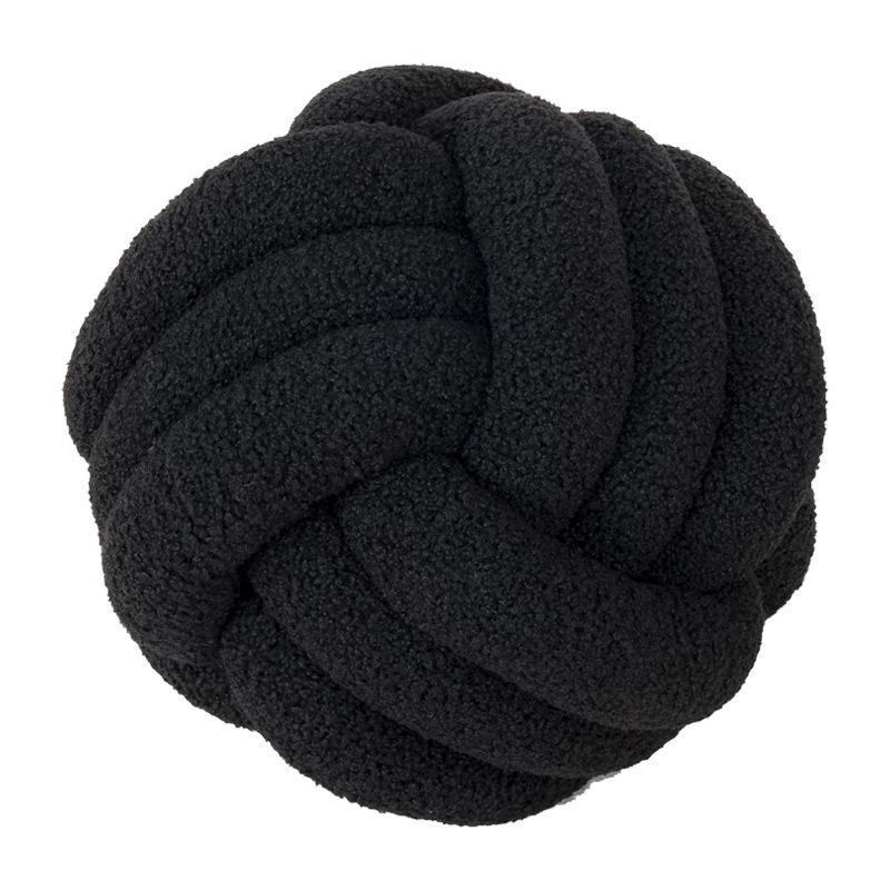 Hand Knotted Pom Pom Pillow Cozy Lamb Fleece Roll Cushion for Living Room