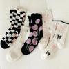 Ruffle Socks Floral Print Harajuku Retro Streetwear Middle Tube Socks Women Casual Plaid Sweet Girls JK Lolita Kawaii Cute Socks