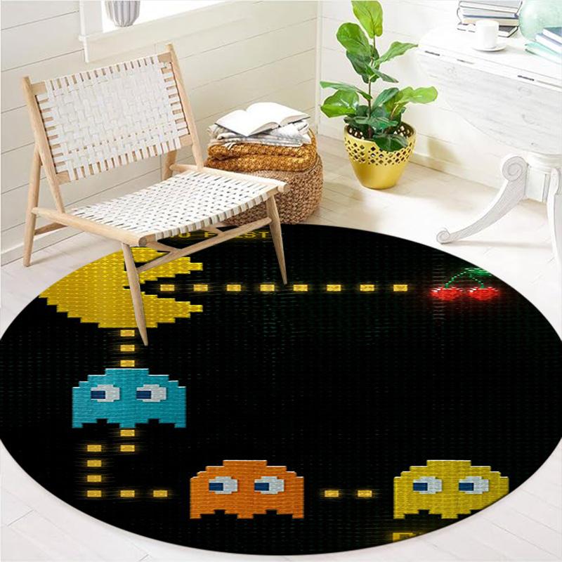 Круглый ковер Pac-Man, Ковер для гостиной, спальни, дивана, игровой комнаты, Нескользящий коврик для пола