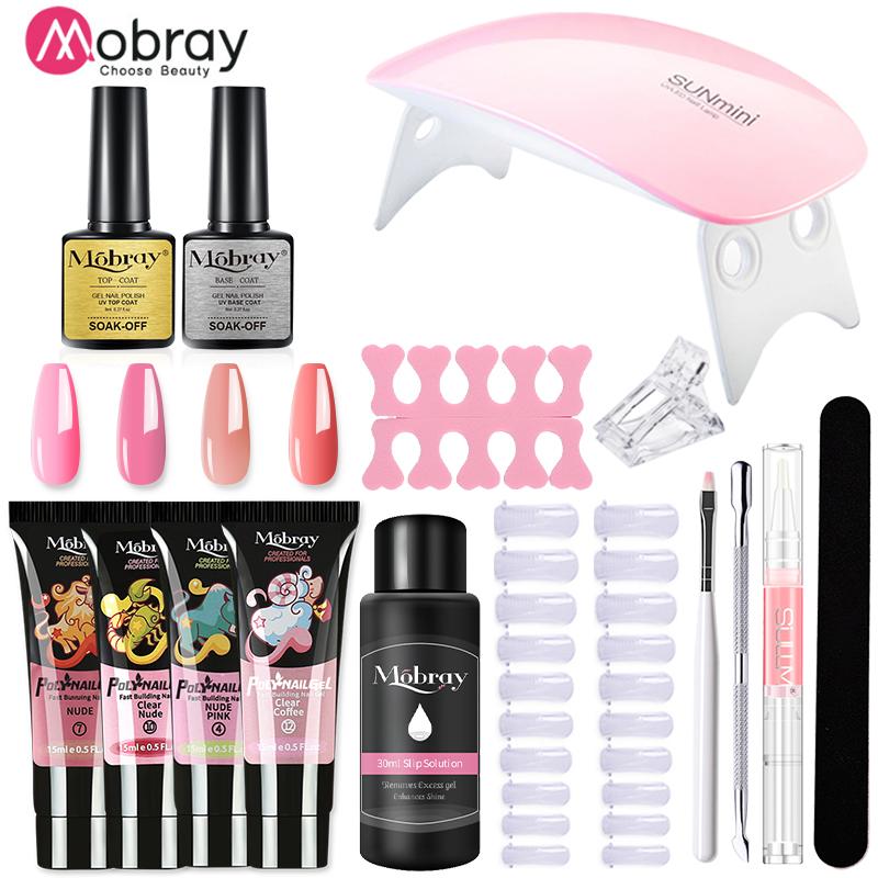 Mobray 15/8/5PCS Poly Extention Gel Set For Manicure Gel Extension Set Color Nail Tip Form Crystal UV Gel Slice Brush Nail Gel