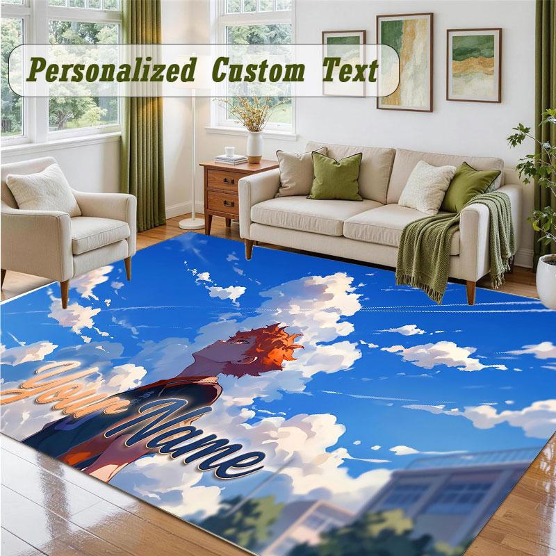 Crystal Velvet Square Rug Custom NameHaikyuu Pattern Non Slip Home Floor Decor Rug