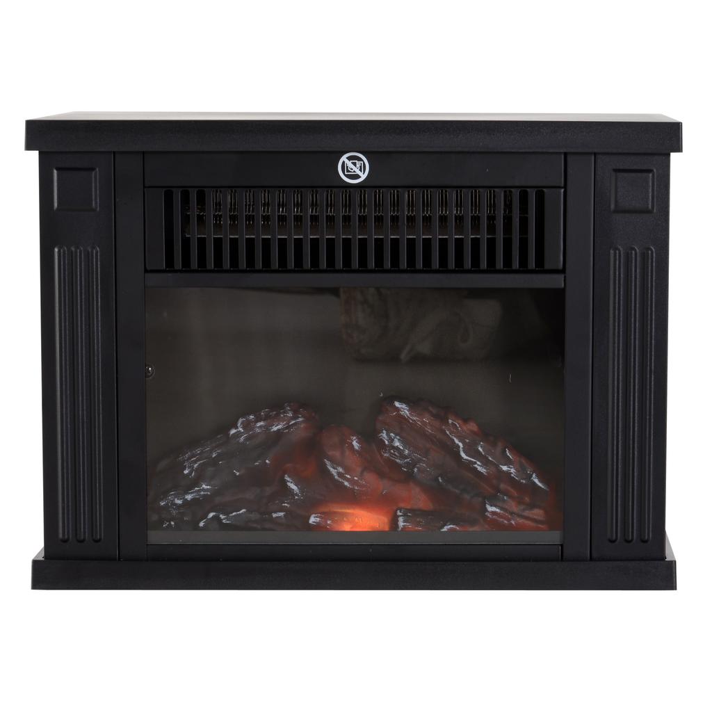 Tabletop Electric Fireplace Black 600/1200W Flame Effect Adjustable Temperature