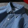 Men Denim Shirt Solid Color Long Sleeve Single Breasted Streetwear Turndown Collar Loose Shirt Coat Jacket Men Clothes