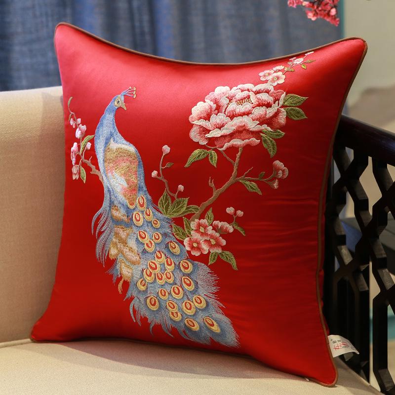 Elegant Chinese Embroidery Sofa & Bedside Pillow Cover