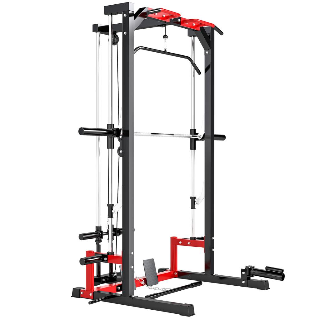 Cable Crossover Machine Multi Function Power Rack With Pull Up Bar Lat Pull Down System Squat Rack Barbell Bar