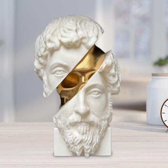 Нарезанная скульптура философа Золотой череп Статуя греческого философа Полимерная фигурка Дом Офис