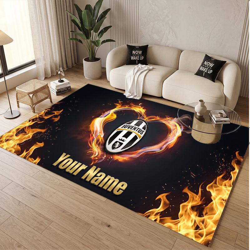 Custom Rug Juventus FC Pattern Print Name Text Soft Non‑Slip Floor Carpet for Home Indoor Decoration