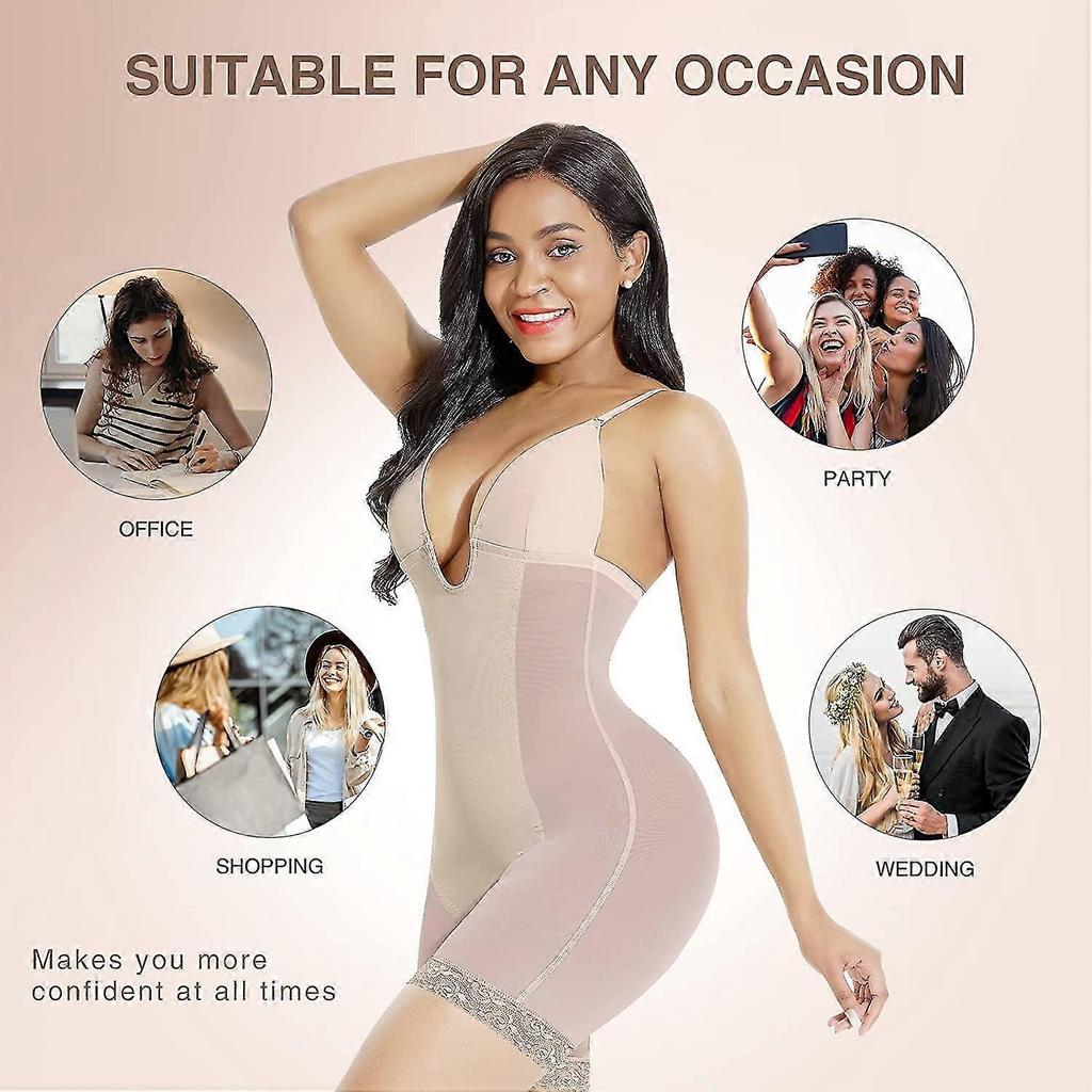 Backless Shapewear for Women Tummy Control Seamless Bodysuit Mesh Built-in Bra Faja Body Shaper with U Plunge S-3XL