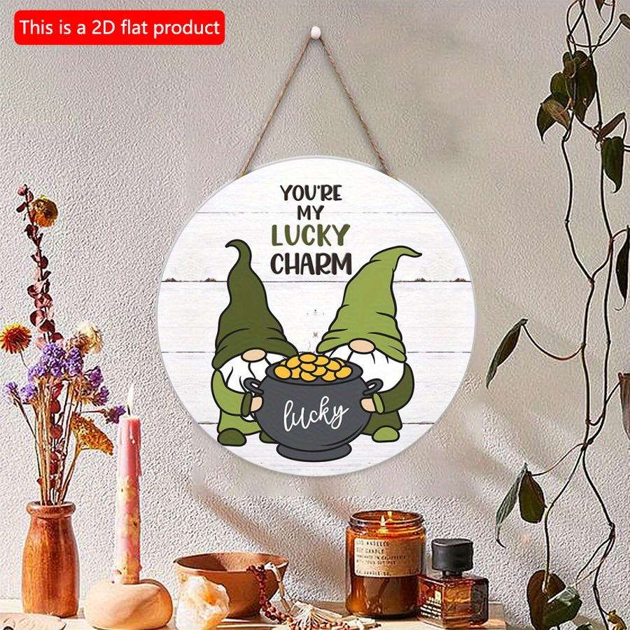 2D Flat 20*20cm1pc You Are My Lucky Charm Green Hat Old Elves Hidden Gold Scene Hanging Door Sign, St. Patrick's Day Welcome Party Mysterious Legend