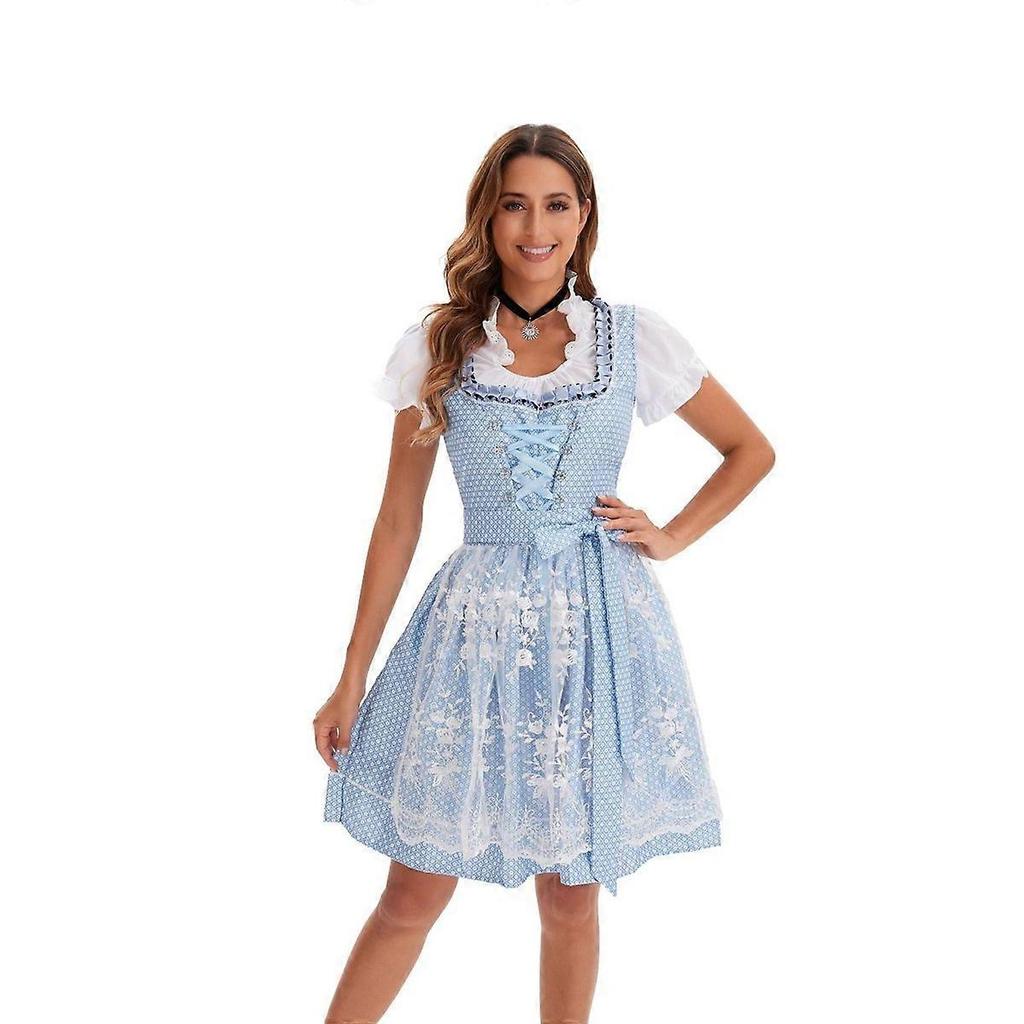 Oktoberfest Costumes Women Dirndl Dresses 4 Pcs German Oktoberfest Dress Bavarian Dress Light Blue less