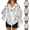Women's Fashion Casual Long Sleeve Christmas Printed V-Neck Top Sweatshirt