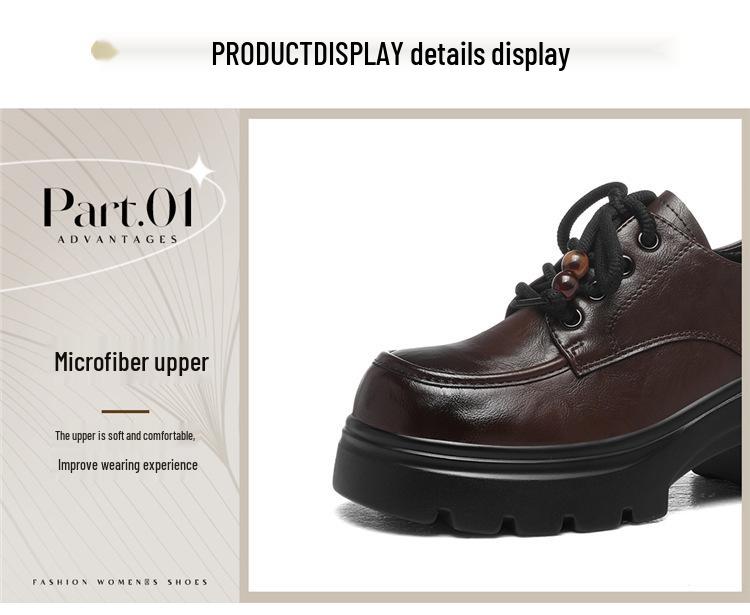 Золотой Кролик 2025 Осень Женские Кожаные Лоферы на шнуровке в британском стиле с круглым носком