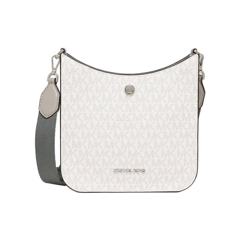 MICHAEL KORS Briley Logo Printed Logo Coated Canvas and Polyester Messenger Bag Shoulder Crossbody Bag Small Women's White