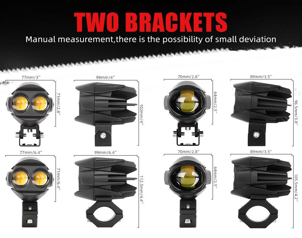Motorcycle LED Spotlight Yellow-White Light: Super Bright Auxiliary Mini Driving Headlight for Electric Vehicles.