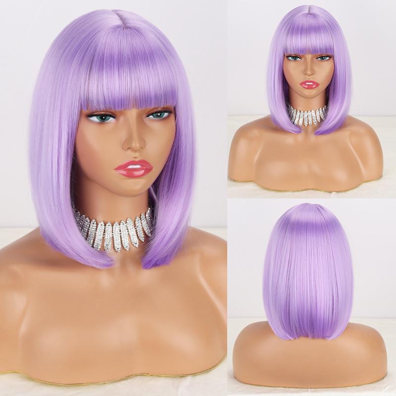 LISI HAIR Короткий прямой парик Боб светло-голубого цвета с челкой из синтетического волокна для косплея, светлый цвет, женский модный парик до плеч, парик Боб