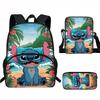 Stitch Kids School Backpack Set Elementary Students Oxford Fabric Ergonomic Design Printed Cartoon 3-Piece Bundle