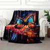 Butterfly with two-color wings flying among flowers Flannel blanket suitable for bedding, office, home, camping, warm, sofa, bed