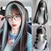 Cosplay Ombre Mint Green Brown Hair Fluffy Long Straight Wig with Bangs  Halloween