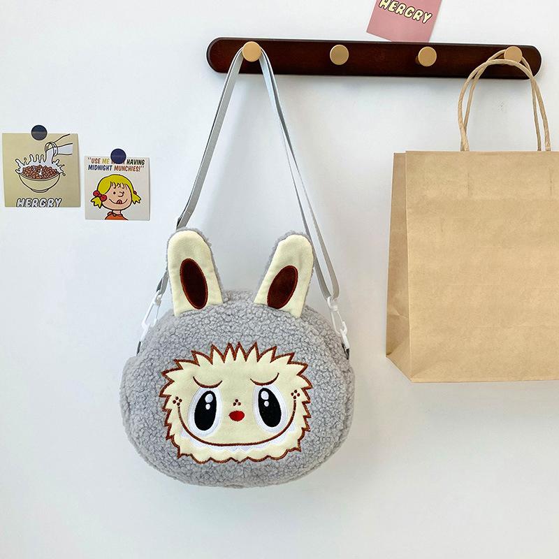 Мультфильм Kawaii Labubu сумки на плечо милый универсальный плюшевый кукольный рюкзак для женщин и девочек простые сумки через плечо подарки