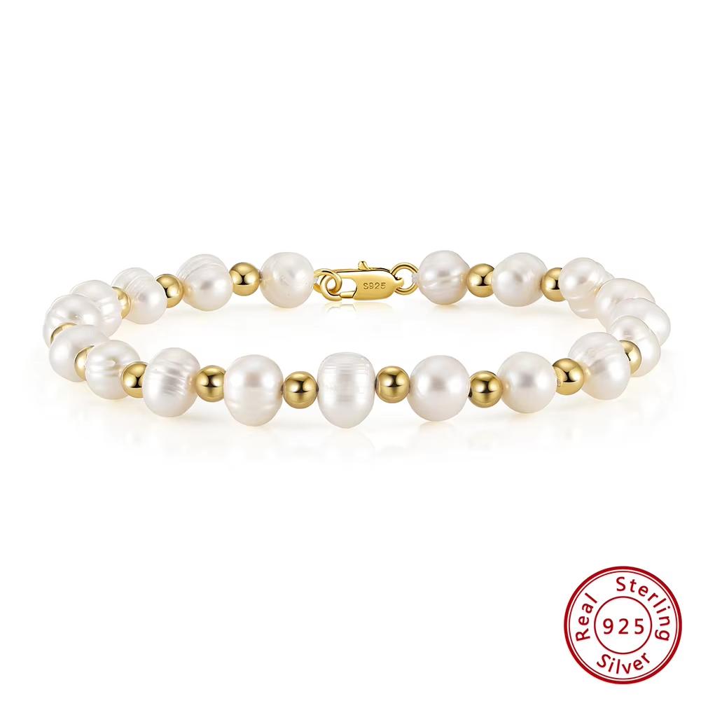 ORSA JEWELS Браслет-цепочка с шариками из 18-каратного золота и жемчугом для мужчин и женщин, браслет с культивированным пресноводным жемчугом 6-7 мм, праздничные украшения NMB03