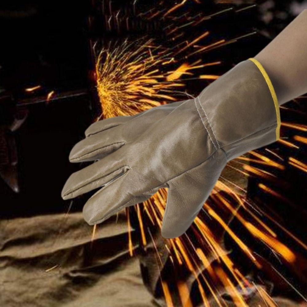 Кожаные термостойкие перчатки, огнестойкие рабочие безопасные перчатки, прочные сварочные перчатки на рабочем месте