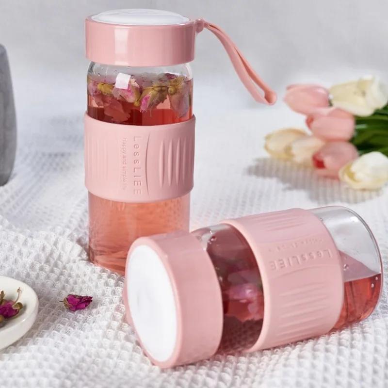 1 шт. Высококачественная стеклянная чашка для воды с функцией разделения чая, изолированная силиконовым чехлом для чашки для домашнего офиса