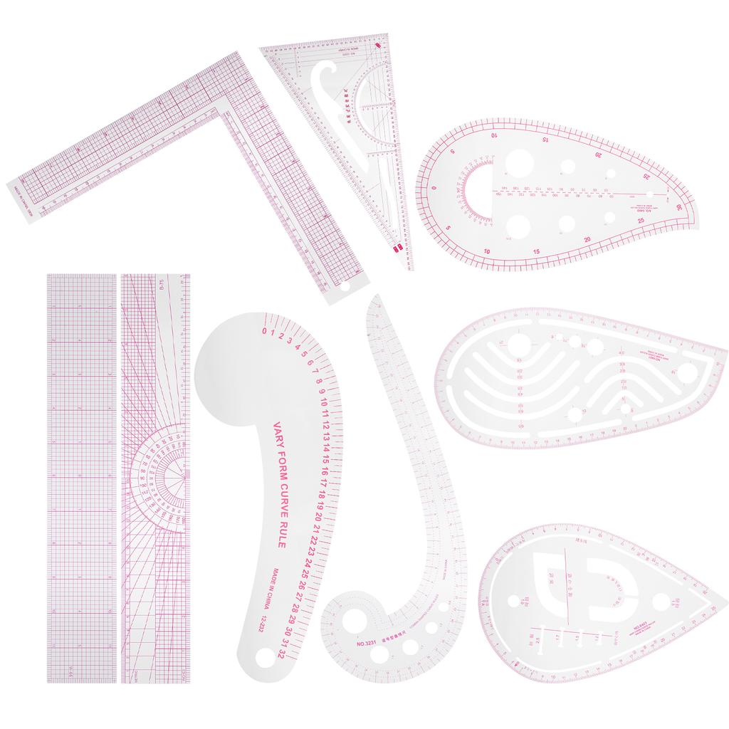 9pcs MultiPurpose Clothing Ruler Set Cutting Curve Shaped Straightedge Sewing Tailor Drawing