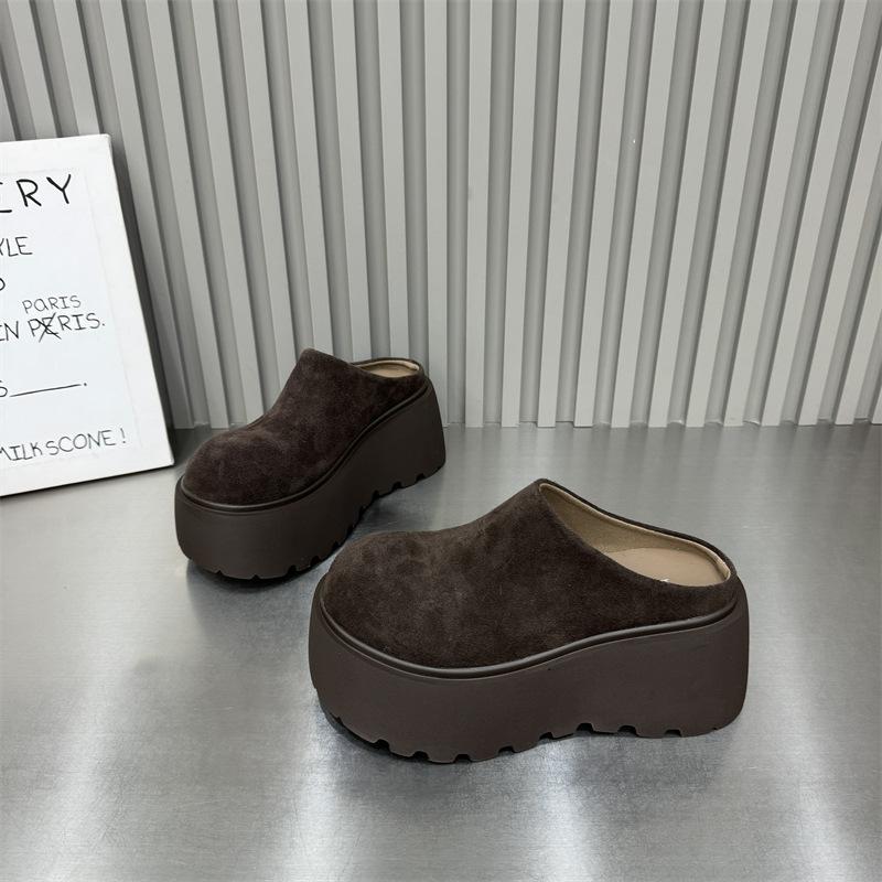 Европейские и американские полутапочки с большой головой и толстой подошвой, женские, новинка 2024 года, сумка, увеличивающая объем, ленивые матовые туфли-кексы