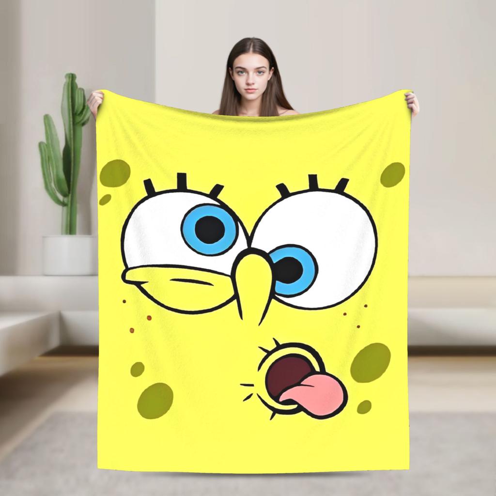 SpongeBob SquarePants Cartoon Blankets Squidward Flannel Funny Breathable Throw Blanket for Chair Covering Sofa Textile Decor